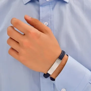 0,01 Karat Pırlantalı Lacivert Çelik Erkek Bileklik