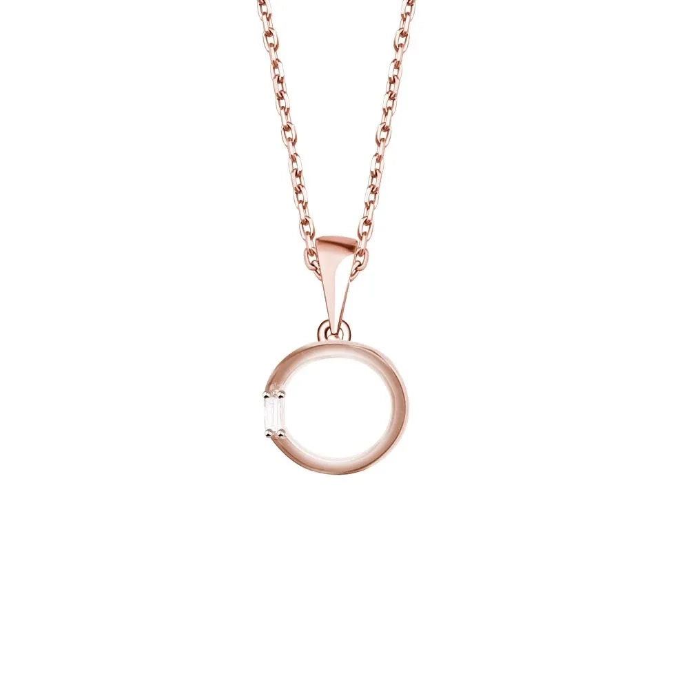 0,05 Karat Mini Baget Pırlanta Yuvarlak Formlu Trend Kolye