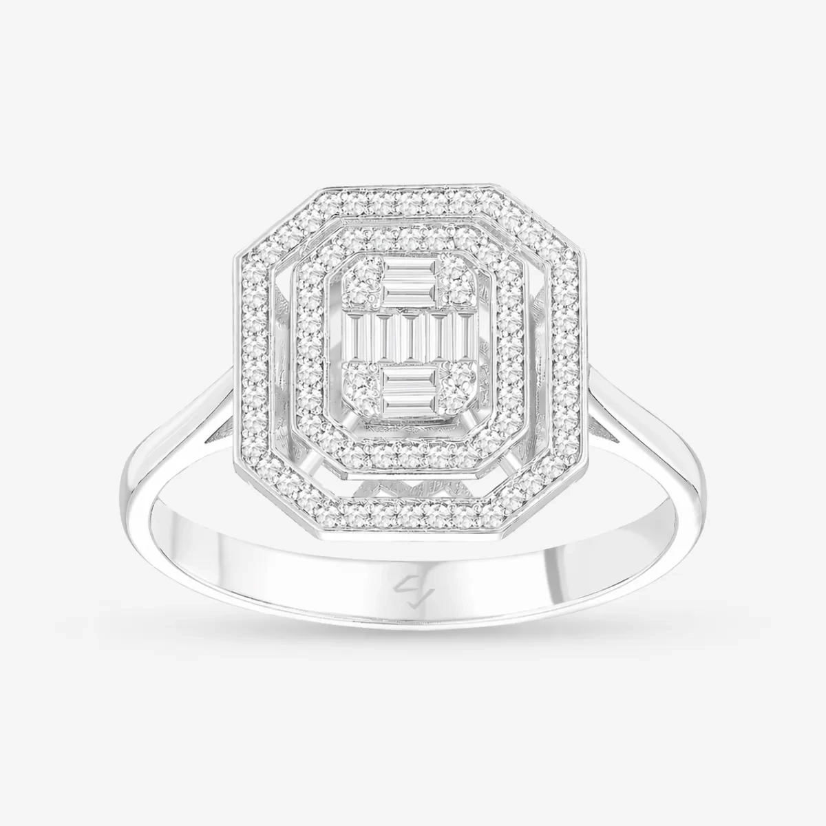 0.22 Karat Pırlantalı Çift Sıra Baget Yüzük