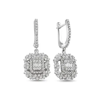 1 Karat Pırlantalı Baget Küpe