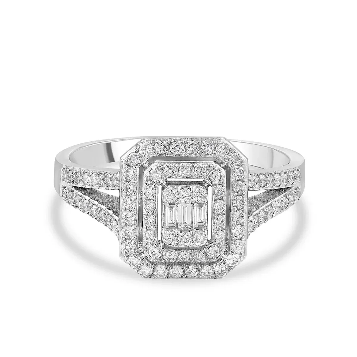 0,44 Karat Kolları Taşlı Pırlantalı Baget Yüzük 