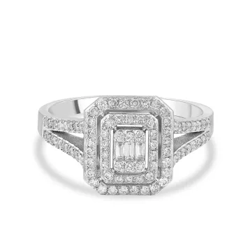 0,44 Karat Kolları Taşlı Pırlantalı Baget Yüzük 