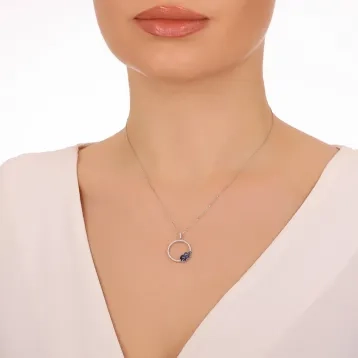 0,63 Karat Pırlantalı Renkli Taşlı Kolye