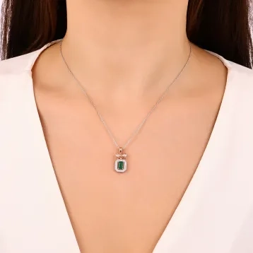 0,66 Karat Pırlantalı Renkli Taşlı Kolye